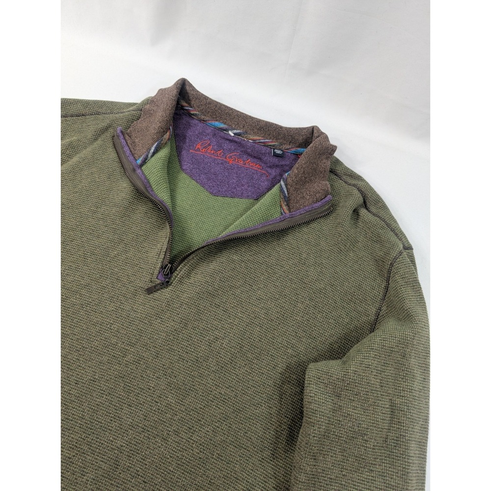 Robert Graham 1/4 Quarter‎ Zip Sweater Mens Medium M Green Mock Neck Pullover